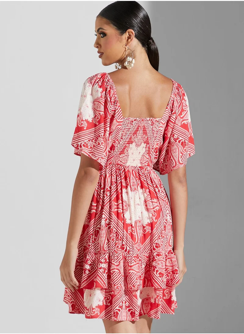 Label RITU KUMAR Ruffle Hem Printed Dress