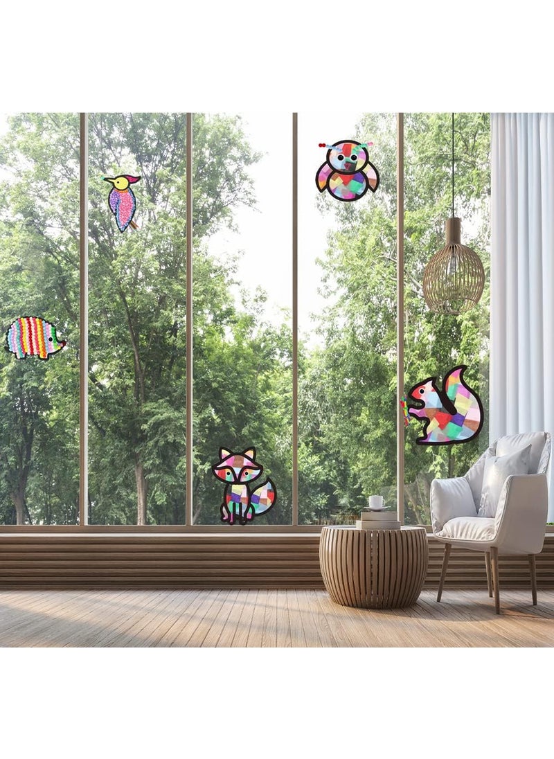 Exquiss Exquiss Tissue Paper Suncatcher Craft Fall Animals Suncatchers Silhouette Window Decorations Autumn Animals Suncatchers for Kids Craft DIY Holiday Classroom Activity Art Project  - Image 4