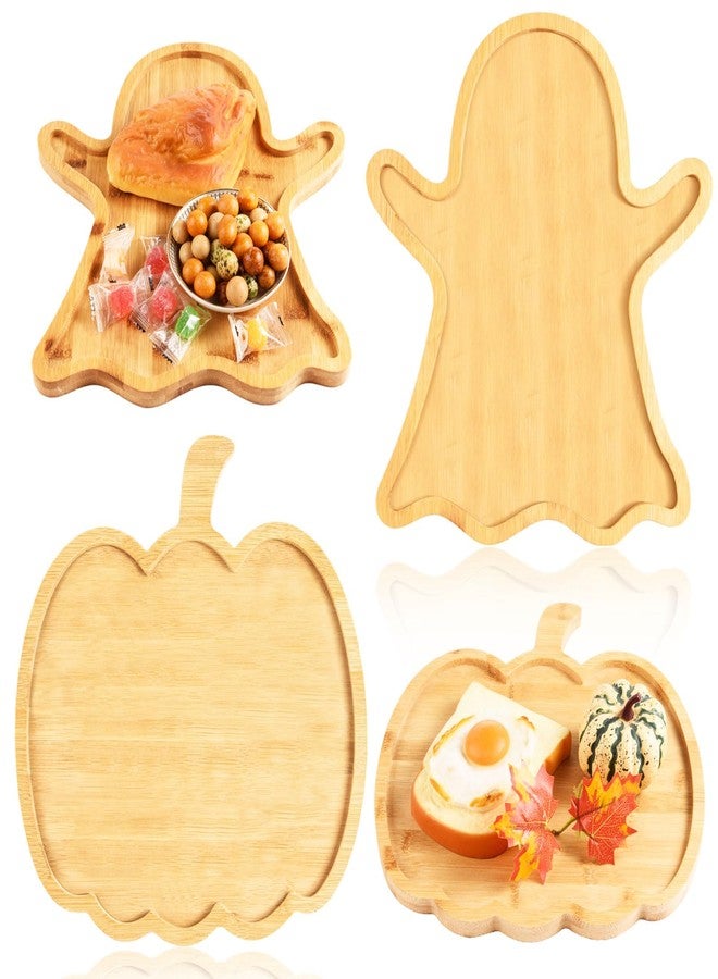 AWIZOM 2 Pcs Halloween Wood Serving Platters Ghost and Pumpkin Shaped Wooden Charcuterie Boards Halloween Bamboo Serving Trays Wood Snack Dish Plates for Fall Autumn Holiday Housewarming Presents - Image 1