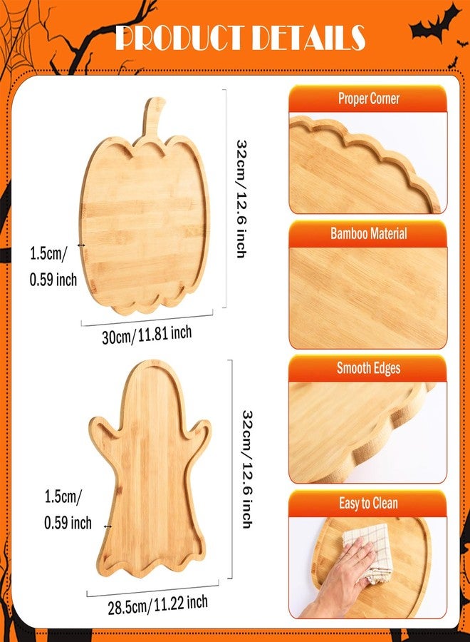 AWIZOM 2 Pcs Halloween Wood Serving Platters Ghost and Pumpkin Shaped Wooden Charcuterie Boards Halloween Bamboo Serving Trays Wood Snack Dish Plates for Fall Autumn Holiday Housewarming Presents - Image 2
