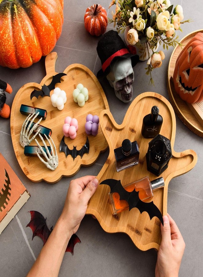 AWIZOM 2 Pcs Halloween Wood Serving Platters Ghost and Pumpkin Shaped Wooden Charcuterie Boards Halloween Bamboo Serving Trays Wood Snack Dish Plates for Fall Autumn Holiday Housewarming Presents - Image 4