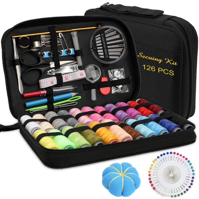 Marcoon Sewing KIT DIY Sewing Supplies with Sewing Accessories Portable Mini Sewing Kit for Beginner Traveller and Emergency Clothing Fixes with Premium Black Carrying Case B