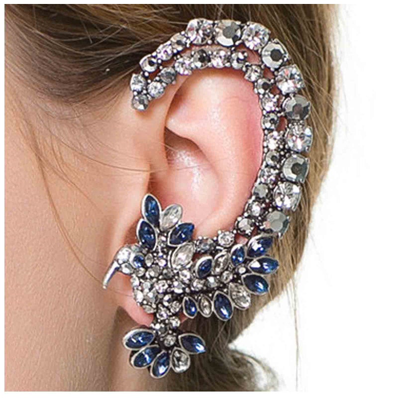 Yheakne Vintage Rhinestone Ear Cuff Wrap Earrings CZ Bird Wrap Clip on Earrings Silver Ear Climber Crawler Earrings Punk Earrings Jewelry for Women - Image 1