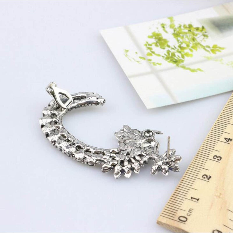 Yheakne Vintage Rhinestone Ear Cuff Wrap Earrings CZ Bird Wrap Clip on Earrings Silver Ear Climber Crawler Earrings Punk Earrings Jewelry for Women - Image 5