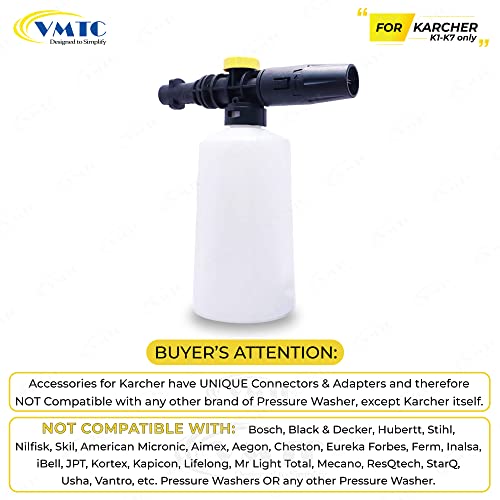 VMTC Plastic Adjustable Foam Cannon Nozzle Lance Compatible With Karcher K1-K7 Pressure Washer Gun (700Ml High-Pressure Car Washer Accessory) - Image 4