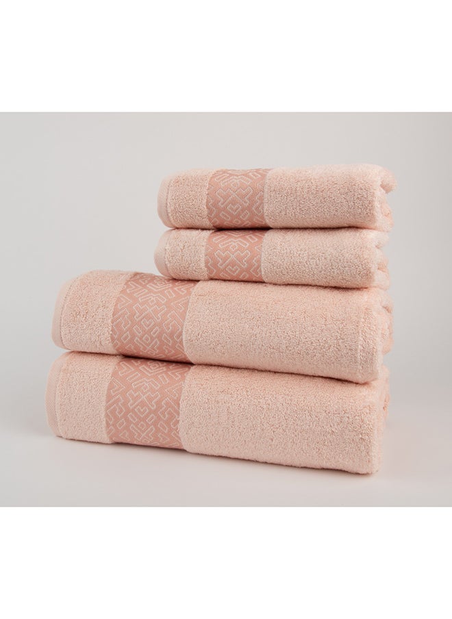 White Rose مجموعة مناشف حمام 4 قطع - كتل - 500 جرام/متر مربع - 100% قطن تيري - حافة جاكار - 2 منشفة استحمام 70X140 سم و 2 منشفة يد 50x90 سم - لمسة فاخرة - فائقة الامتصاص - خوخ  - Image 3