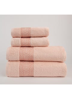 White Rose Towel 4 Piece Bathroom  Set - BLOCKS - 500 GSM - 100% Cotton Terry - Jacquard Border- 2 Bath  70X140 cm & 2 Hand  50x90 cm- Luxury Touch - Extra Absorbent-Peach  - Image 2
