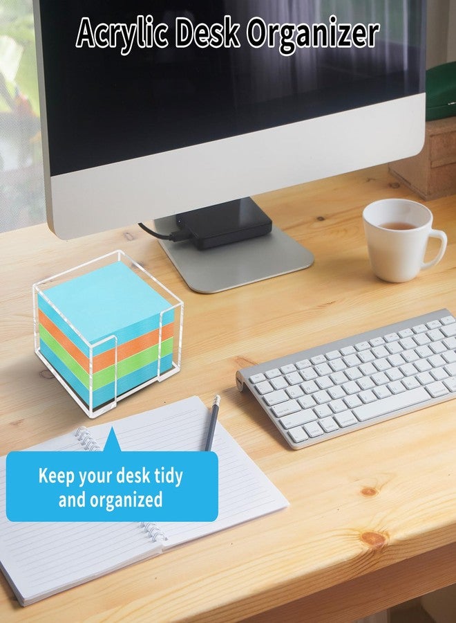 Dincerpen Acrylic Sticky Note Holder - 3 x 3 Inch Post It Note Holder, Crystal Clear Sticky Note Dispenser for Dorm Room Home and Office Acrylic Desk Organizer - Image 5