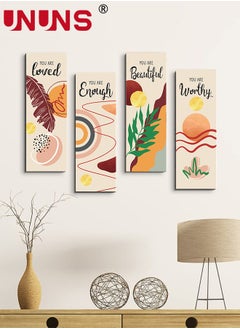 UNUNS 4 Pieces Flower Pictures Wall Decor,Wooden Framed Decorative Wall Art Painting For Home Cabinets Dining Restaurant,30x10cmx4  - Image 1