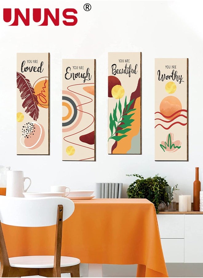 UNUNS 4 Pieces Flower Pictures Wall Decor,Wooden Framed Decorative Wall Art Painting For Home Cabinets Dining Restaurant,30x10cmx4  - Image 3