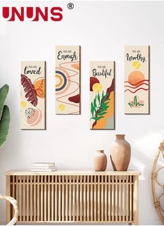 UNUNS 4 Pieces Flower Pictures Wall Decor,Wooden Framed Decorative Wall Art Painting For Home Cabinets Dining Restaurant,30x10cmx4  - Image 2