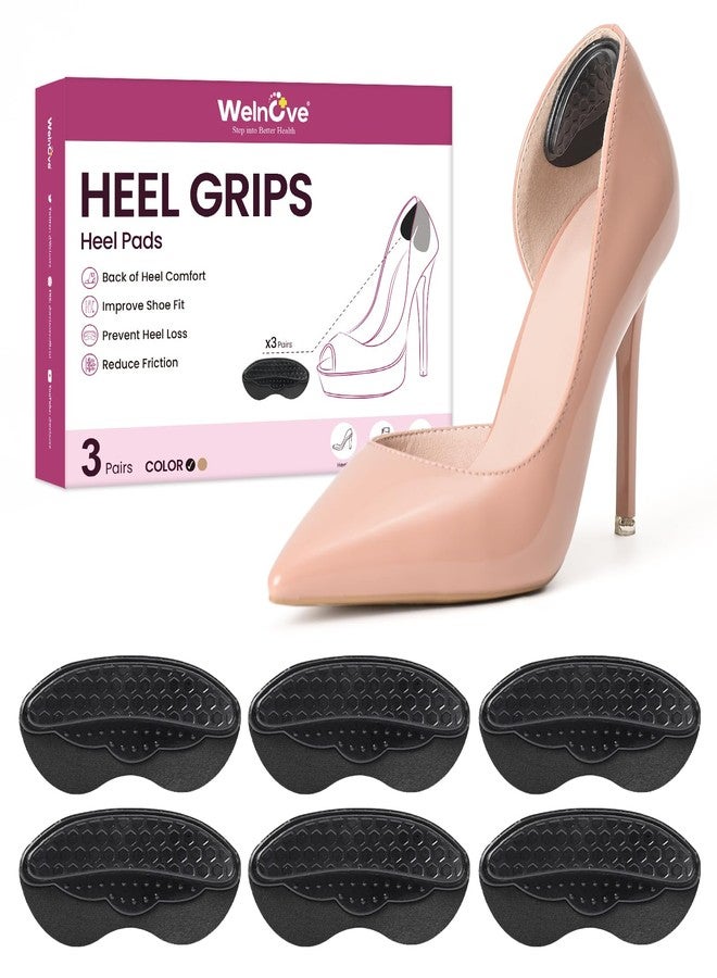Welnove Gel Heel Grips for Womens Men Shoes - Welnove 3 Pairs Heel Pads for Shoes, High Heels, Flats, Loafers, Leather Shoes - Soft Heel Cushion Inserts for Pain Relief, Blister, Non Slip (Black) - Image 1