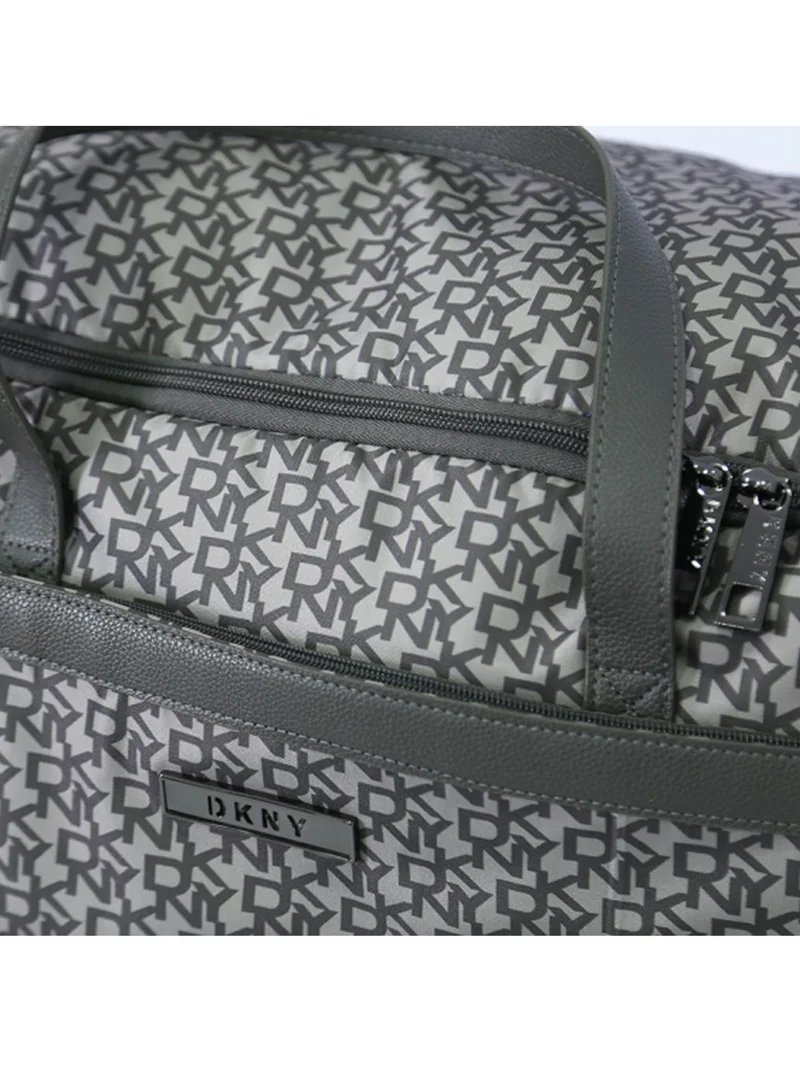 DKNY  DKNY Monogram Grey Duffle Bag with Wheels | Unisex Travel Handbag with Adjustable Shoulder Strap  | Best Price UAE