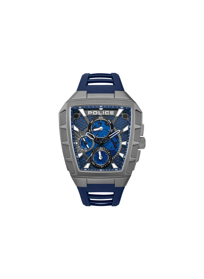 بوليس Tough Gear Black Navy Dial Navy Silicone Strap Multifunction Watch for Men - 46mm