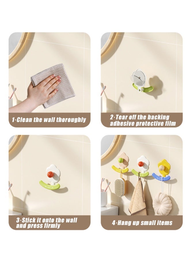 3 PCS Self-Adhesive Hooks Holders, Creative Adhesive Cute Flower Shaped Key Hooks, Home Storage Utility Wall Decorations for Hanging Hat, Key, Towel, Scarf, Bags - Image 5