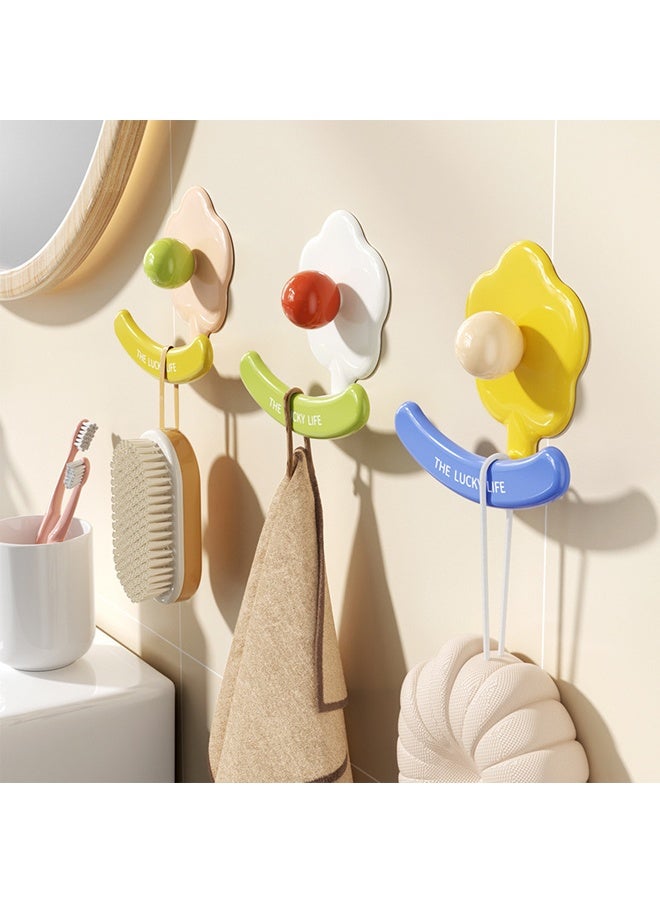 3 PCS Self-Adhesive Hooks Holders, Creative Adhesive Cute Flower Shaped Key Hooks, Home Storage Utility Wall Decorations for Hanging Hat, Key, Towel, Scarf, Bags - Image 1