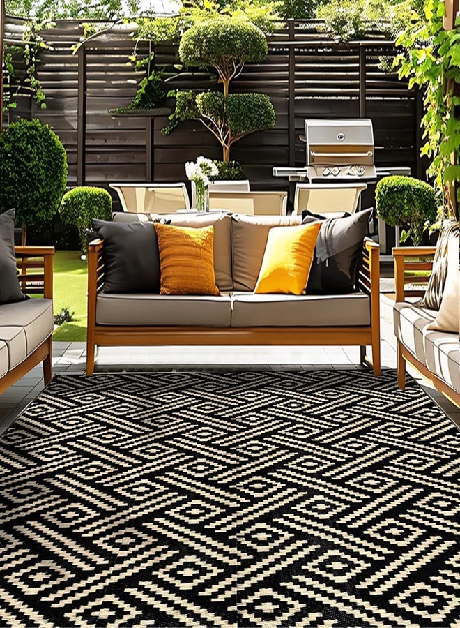 Uptyia 160x230cm Outdoor Rugs, Non - Slip Foldable Washable Area Rugs Non Shedding Accent Rugs，Waterproof Outdoor Plastic Straw Rug for Patio, Reversible Out Door Carpet for Camping, Deck, Area Carpet Balcony, Porch, Backyard, Living Bedroom Office Dining Room，Black - Image 1