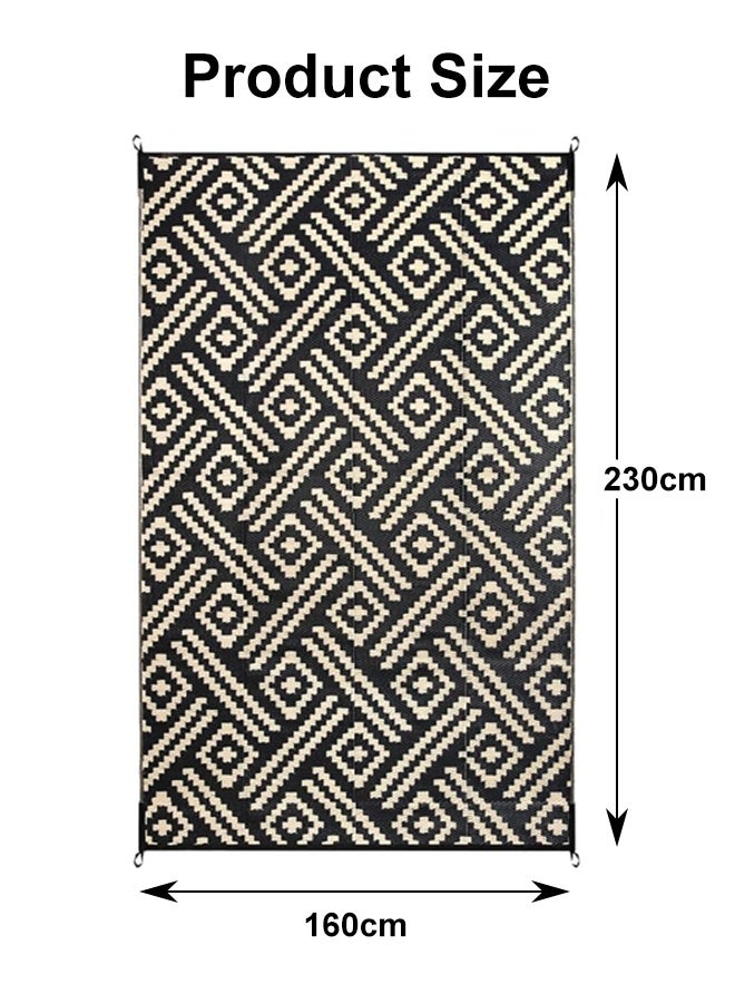 Uptyia 160x230cm Outdoor Rugs, Non - Slip Foldable Washable Area Rugs Non Shedding Accent Rugs，Waterproof Outdoor Plastic Straw Rug for Patio, Reversible Out Door Carpet for Camping, Deck, Area Carpet Balcony, Porch, Backyard, Living Bedroom Office Dining Room，Black - Image 2