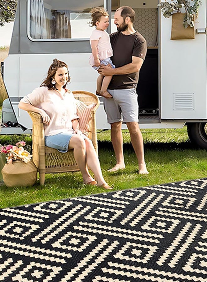 Uptyia 160x230cm Outdoor Rugs, Non - Slip Foldable Washable Area Rugs Non Shedding Accent Rugs，Waterproof Outdoor Plastic Straw Rug for Patio, Reversible Out Door Carpet for Camping, Deck, Area Carpet Balcony, Porch, Backyard, Living Bedroom Office Dining Room，Black - Image 4