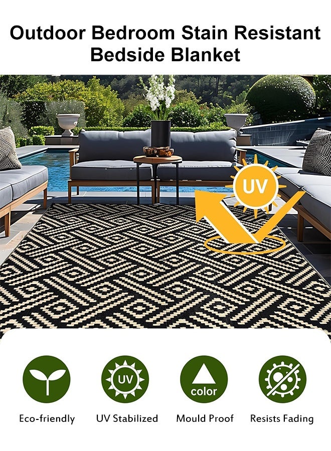 Uptyia 160x230cm Outdoor Rugs, Non - Slip Foldable Washable Area Rugs Non Shedding Accent Rugs，Waterproof Outdoor Plastic Straw Rug for Patio, Reversible Out Door Carpet for Camping, Deck, Area Carpet Balcony, Porch, Backyard, Living Bedroom Office Dining Room，Black - Image 3