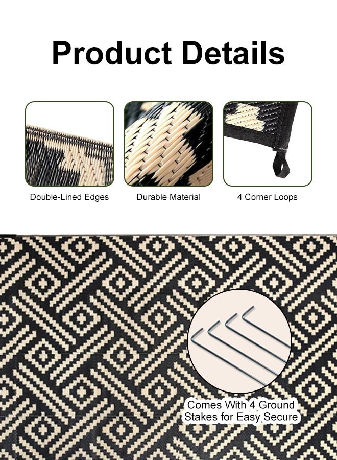 Uptyia 160x230cm Outdoor Rugs, Non - Slip Foldable Washable Area Rugs Non Shedding Accent Rugs，Waterproof Outdoor Plastic Straw Rug for Patio, Reversible Out Door Carpet for Camping, Deck, Area Carpet Balcony, Porch, Backyard, Living Bedroom Office Dining Room，Black - Image 5