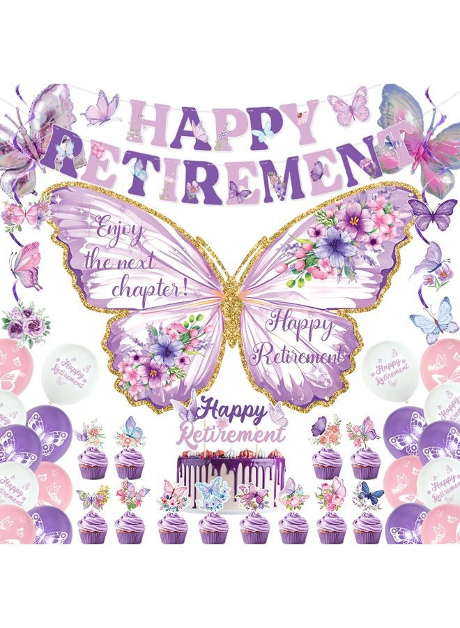Roetyce Butterfly Happy Retirement Banner Decorations - Image 1