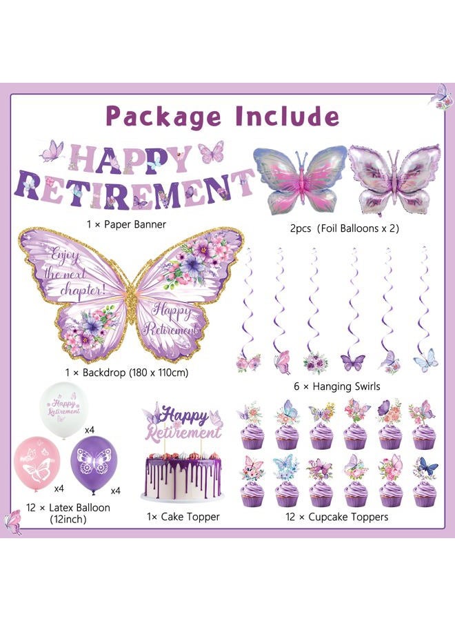 Roetyce Butterfly Happy Retirement Banner Decorations - Image 2