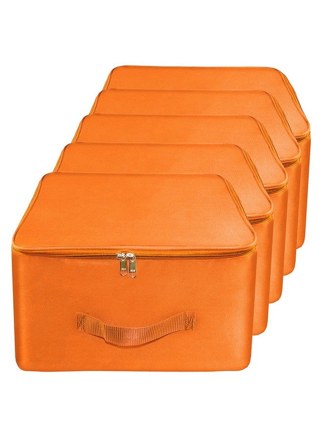 TULMAN 5 Pack Nylon Wardrobe Bag, 34L Underbed Storage, Moisture-Proof Saree Cover with Zipper Closure & Handle - Orange (38.1 x 25.4 x 35.5 cm), Clothes and Linen Storage Solution - Image 1