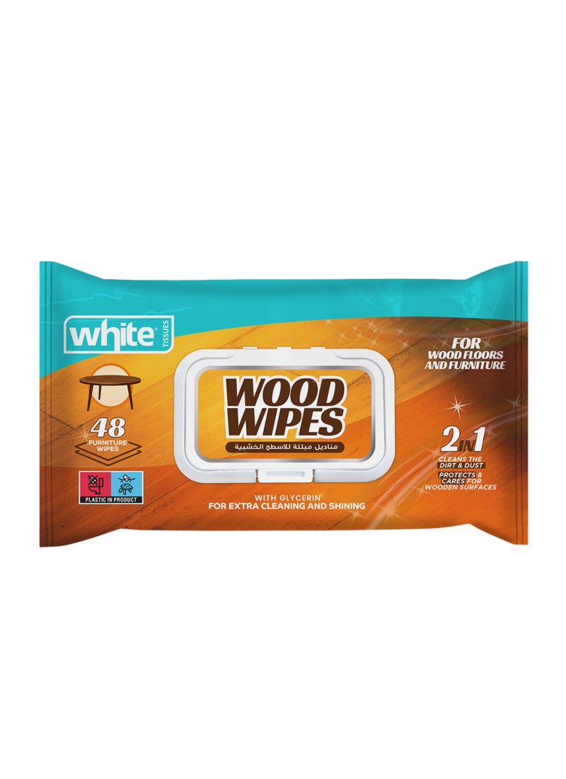 White Wood Cleaning Wet Wipes - 48 Pulls | Quick & Easy Shine for Furniture, Cabinets & Wooden Surfaces; Cleans, Conditions & Protects Wood - Image 1