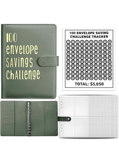 erorex 100 Envelopes Money Saving Challenge Budget Binder Easy And Funny Way To Save $5 050 Budget Planner A5 Money Saving Budget Binder With Cash Envelopes Green  - Image 1
