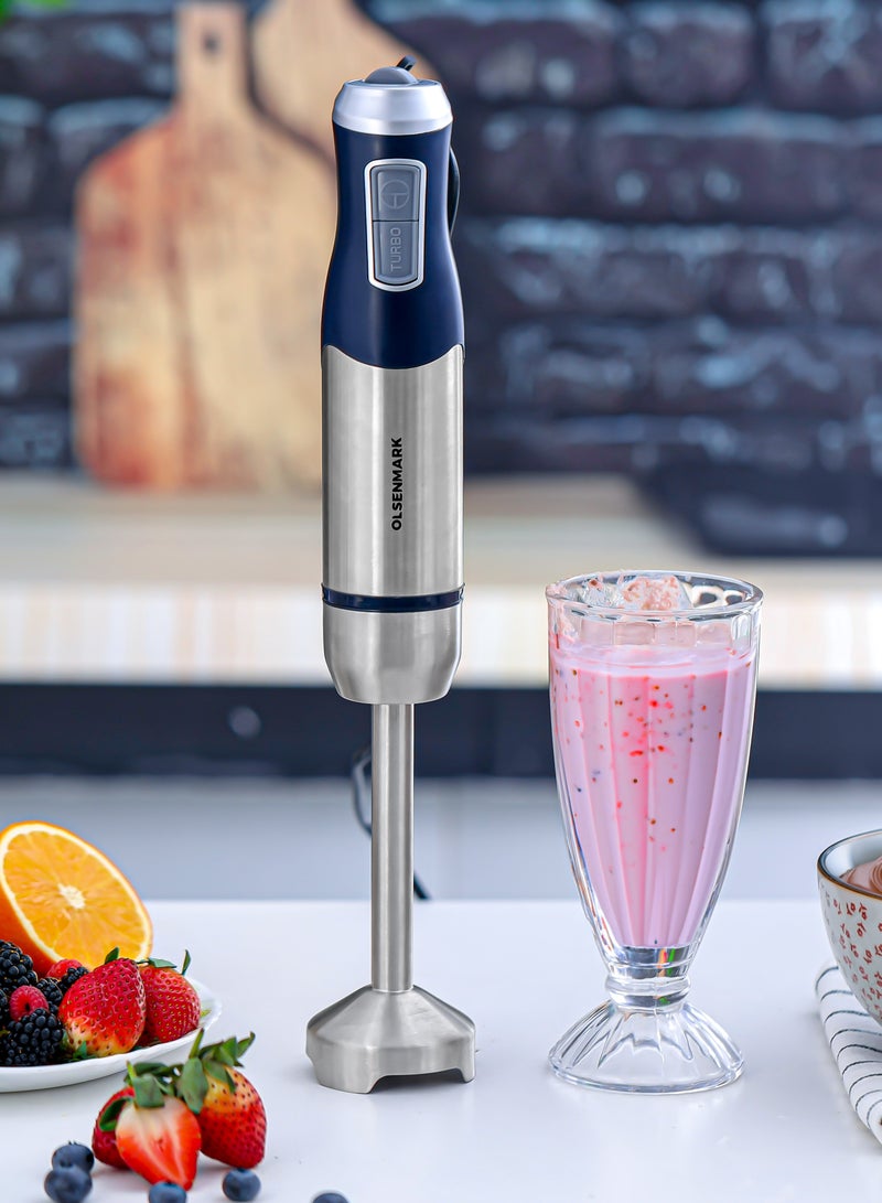 Olsenmark Hand Blender- OMHB7037, 1200W Heavy-Duty Manual Operation, 2 Speed Control, with Stainless Steel Head and Body, Contoured Handle, Elegant Design and Highly Durable, Perfect for Making Dips, Sauces, Smoothies, Cream, Lassi OMHB7037 - Image 2