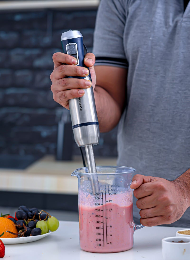 Olsenmark Hand Blender- OMHB7037, 1200W Heavy-Duty Manual Operation, 2 Speed Control, with Stainless Steel Head and Body, Contoured Handle, Elegant Design and Highly Durable, Perfect for Making Dips, Sauces, Smoothies, Cream, Lassi OMHB7037 - Image 3