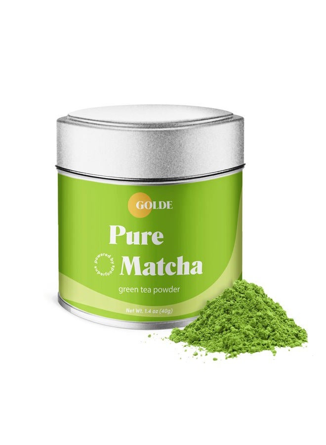 GOLDE Pure Matcha - Ceremonial Grade Matcha Powder - Green Tea Superfood w/L-Theanine & Antioxidants - 60mg Caffeine - Jitter Free Energy - 40g Tin - Image 1