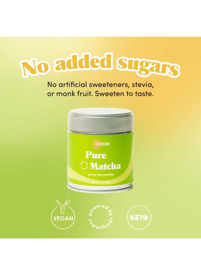 GOLDE Pure Matcha - Ceremonial Grade Matcha Powder - Green Tea Superfood w/L-Theanine & Antioxidants - 60mg Caffeine - Jitter Free Energy - 40g Tin - Image 3