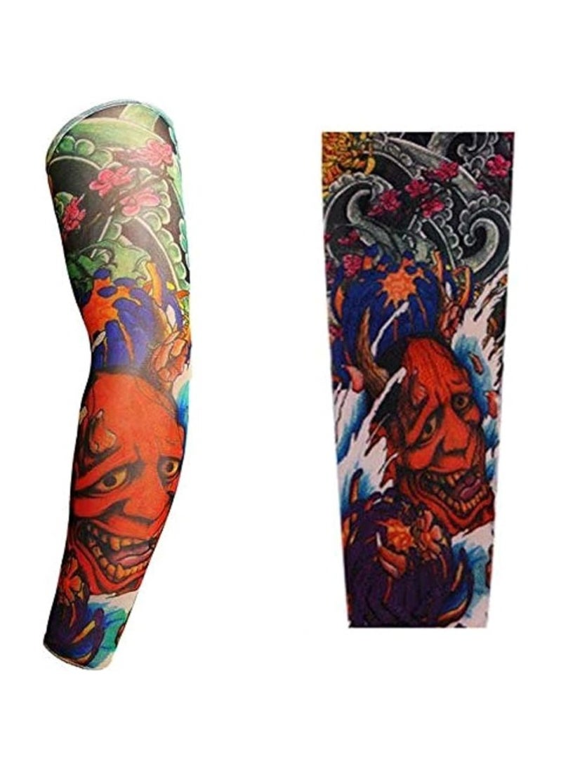Generic One Piece Women's and Men's Nylon Stretch Tattoo Printed Full Hand Arm Sleeves Gloves, Random Print, Multicolor 