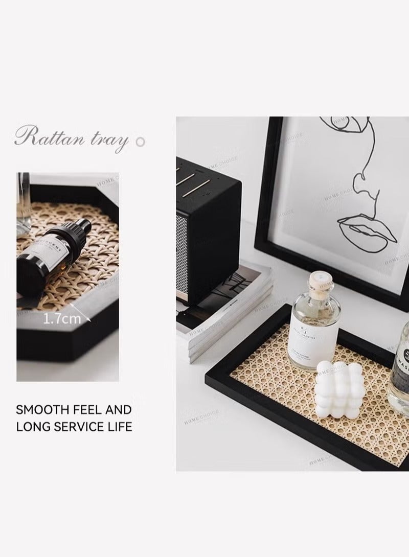 ميكسد مستطيل الروطان صينية ، سلة خشبية سوداء صينية - Image 4