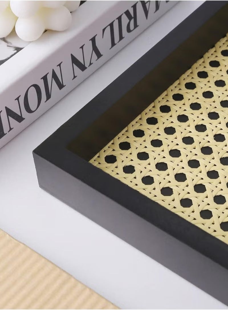 ميكسد مستطيل الروطان صينية ، سلة خشبية سوداء صينية - Image 3