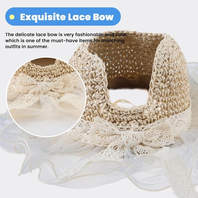 Luckam قبعة قش للبنات الصغيرات قبعة شمسية لذيل الحصان للأطفال في الصيف على الشاطئ قبعات حماية من الشمس للبنات الصغيرات - Image 3