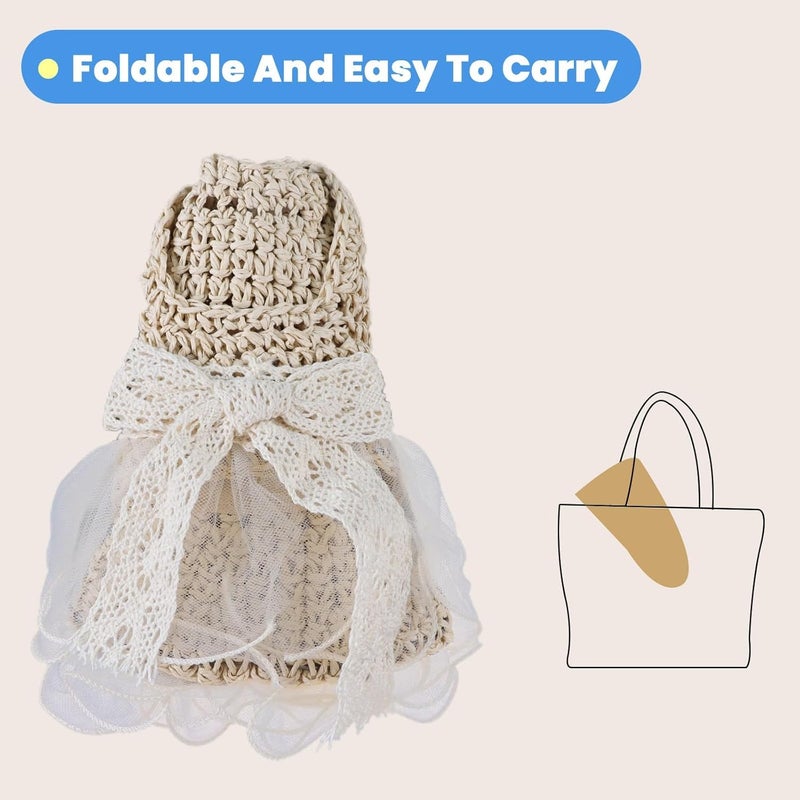 Luckam قبعة قش للبنات الصغيرات قبعة شمسية لذيل الحصان للأطفال في الصيف على الشاطئ قبعات حماية من الشمس للبنات الصغيرات - Image 5