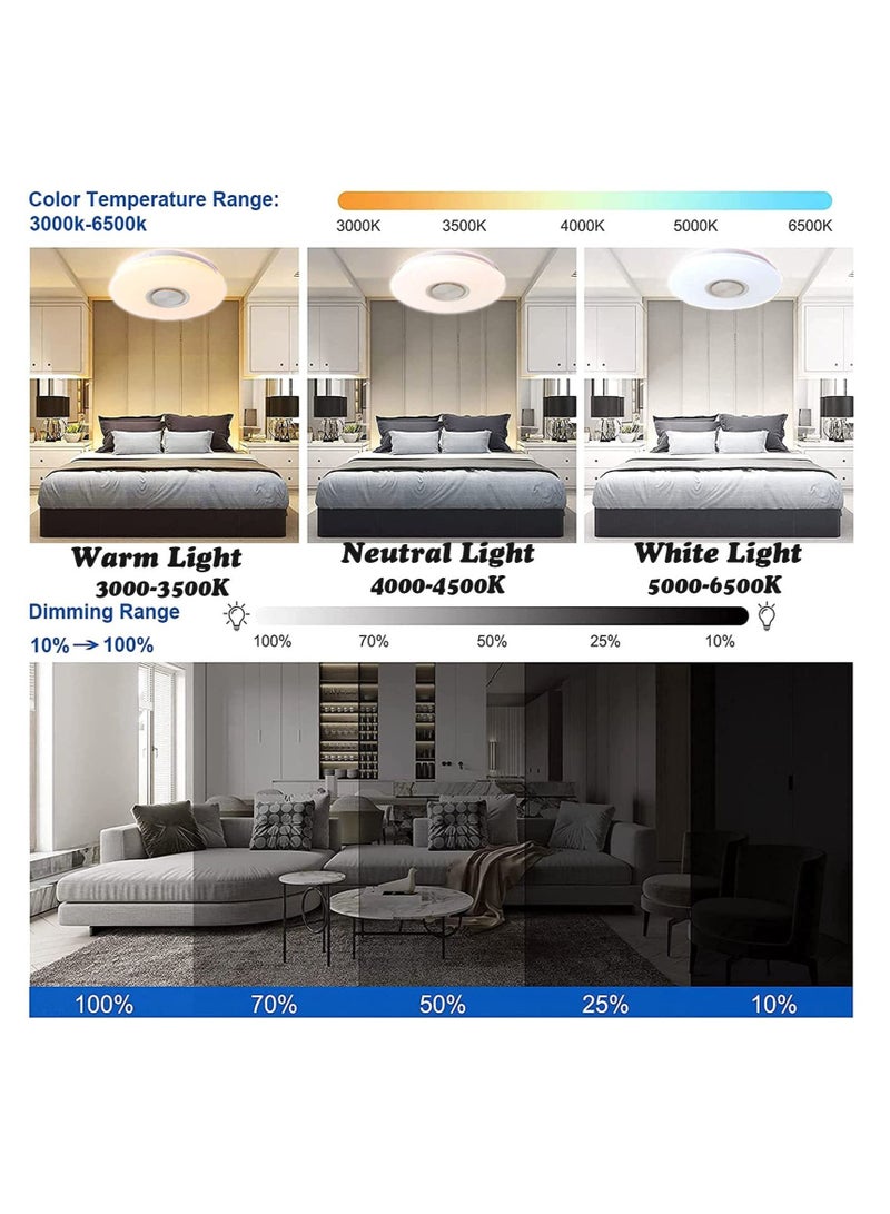 Rightsure Music Ceiling Light with Bluetooth Speaker, RGB Color LED Light with APP and Remote Control, Adjustable Brightness, 36W 3600LM Lamp - Image 3