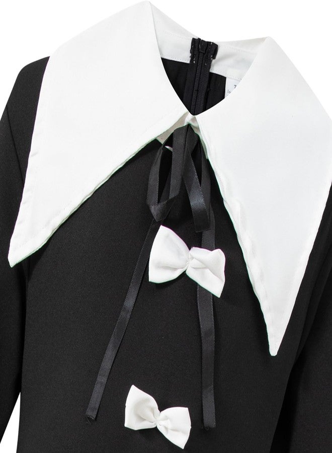 Okbebe Pilgrim Outfit for Girls Colonial Kids Girl Pioneer Dress with Hat (Black 7-8T) - Image 5
