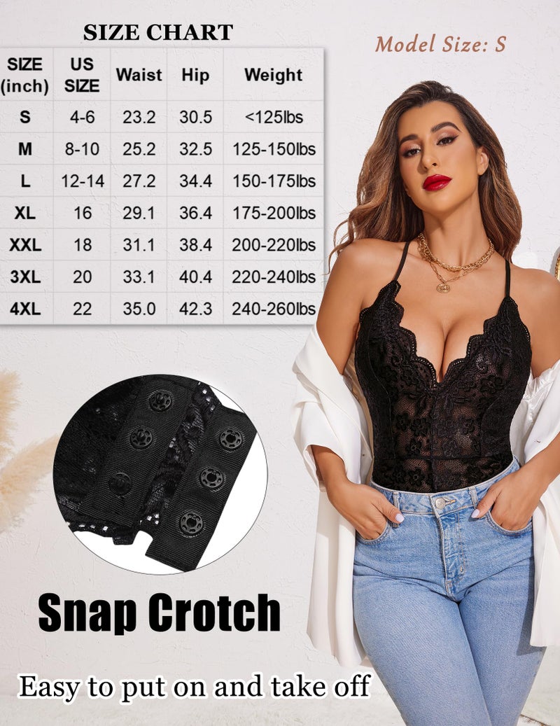 Avidlove Teddy Lingerie for Women Lace Bodysuit Snap Crotch Sexy V Neck One Piece Lingerie (Double Layers - Black, XL) - Image 5