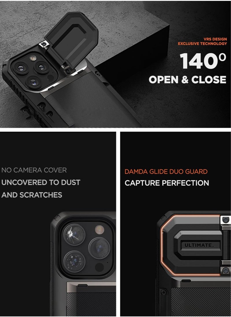 VRS Design Damda Glide Duo Guard iPhone 15 Pro MAX Case Cover Wallet with Semi Automatic Credit Card Holder Slot [4 Cards] & Camera Lens Protector Kickstand - Khaki Groove  - Image 2
