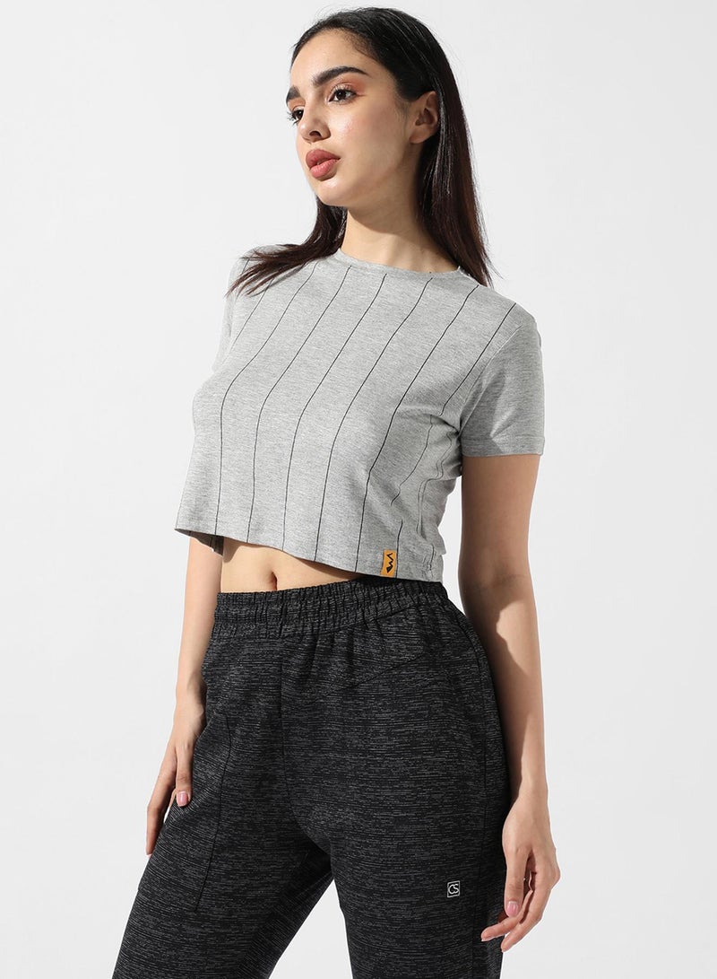 Campus Sutra Campus Sutra Women's Grey Printed Regular Fit Top For Casual Wear | Short Sleeve | Crewneck | Top Crafted With Regular Sleeve, Comfort Fit & High-Performance For Everyday Wear  - Image 3