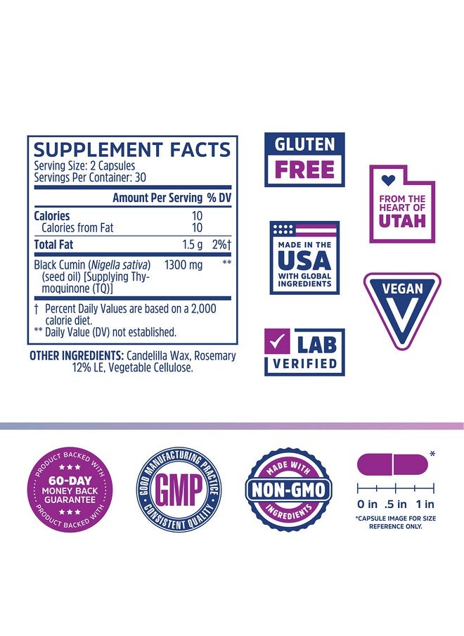 Zhou Nutrition Zhou Black Seed Oil ; 100% Virgin Cold Pressed Source Of Omega 3 6 9 ; Super Antioxidant For Immune Support Joints Digestion Hair & Skin ; 60 Caps  - Image 3