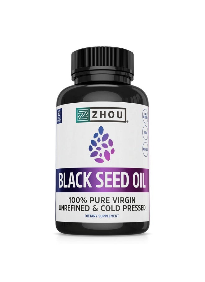 Zhou Nutrition Zhou Black Seed Oil ; 100% Virgin Cold Pressed Source Of Omega 3 6 9 ; Super Antioxidant For Immune Support Joints Digestion Hair & Skin ; 60 Caps  - Image 2