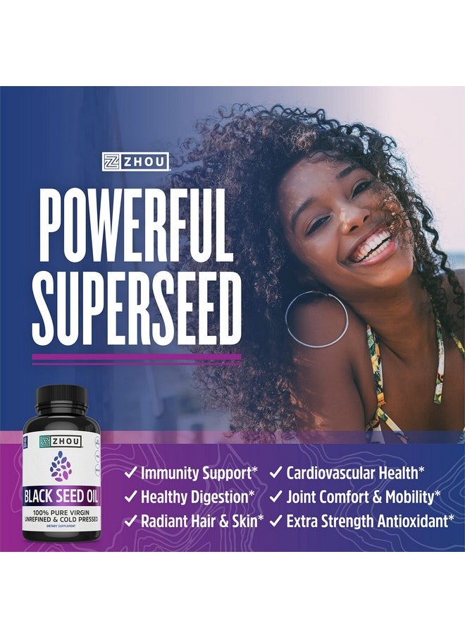 Zhou Nutrition Zhou Black Seed Oil ; 100% Virgin Cold Pressed Source Of Omega 3 6 9 ; Super Antioxidant For Immune Support Joints Digestion Hair & Skin ; 60 Caps  - Image 4