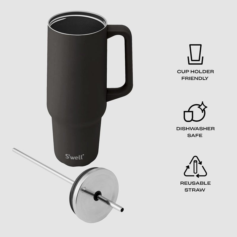 S'well Recycled Stainless Steel Tumbler XL with Straw and Handle, 40oz, Onyx, Triple Layered Vacuum Insulated Container Keeps Drinks Cold 50 hours and Hot for 10, BPA Free - Image 3