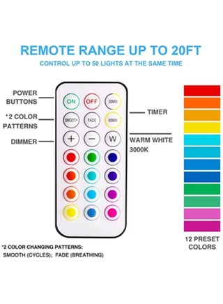6 Pack LED Puck Lights with Remote Control, Wireless Under Cabinet Lighting, Battery Powered Lights, Stick on Lights, Color Changing Lights with Dimmer and Timer - view 3