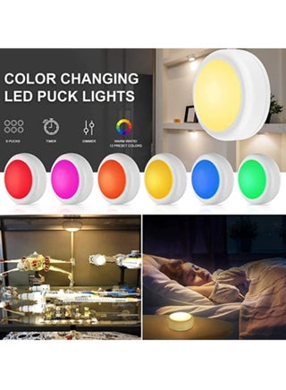 6 Pack LED Puck Lights with Remote Control, Wireless Under Cabinet Lighting, Battery Powered Lights, Stick on Lights, Color Changing Lights with Dimmer and Timer - view 5
